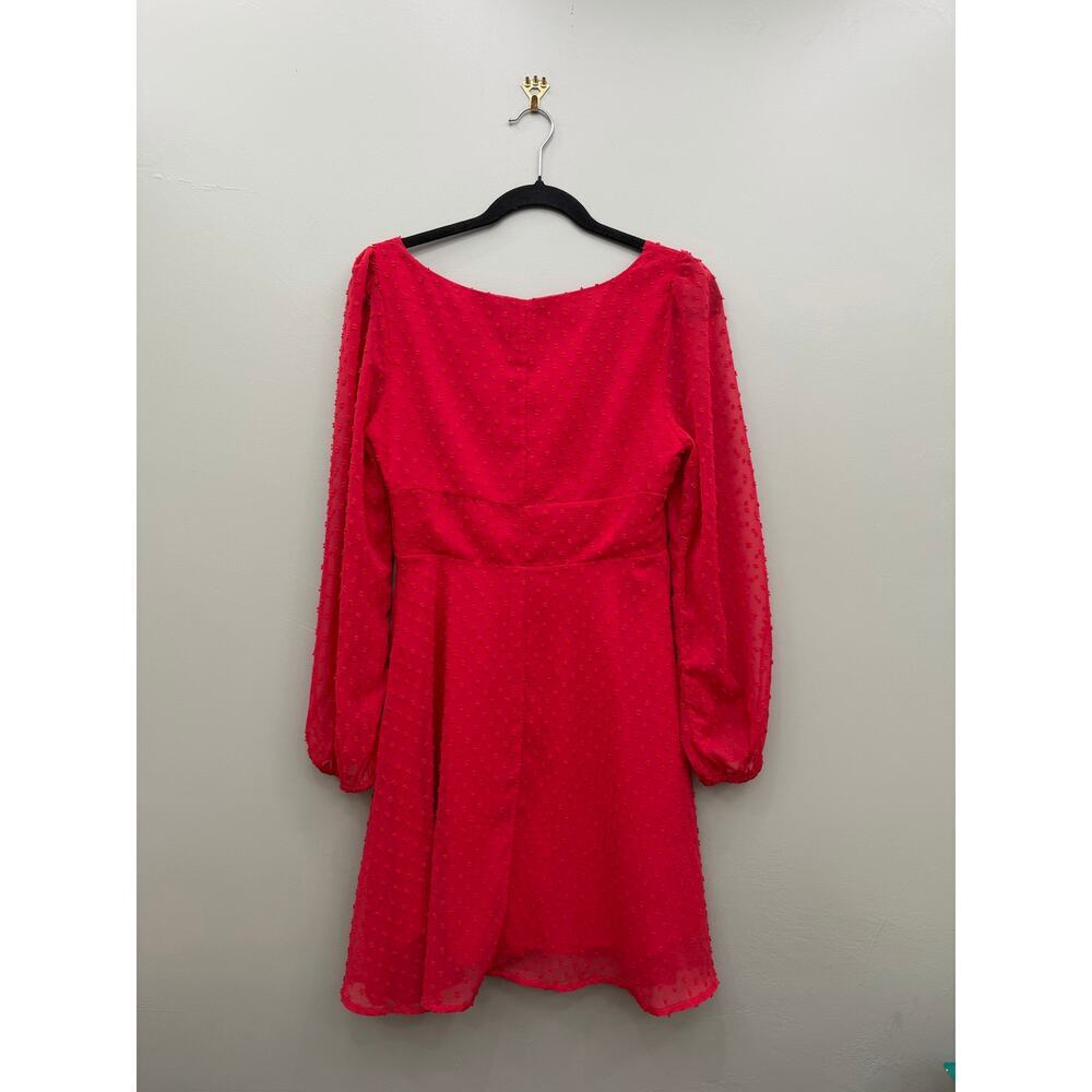 Women's Red Swiss Dot Mini Dress Puff Sleeve Square Neck Size S - Picture 4 of 5